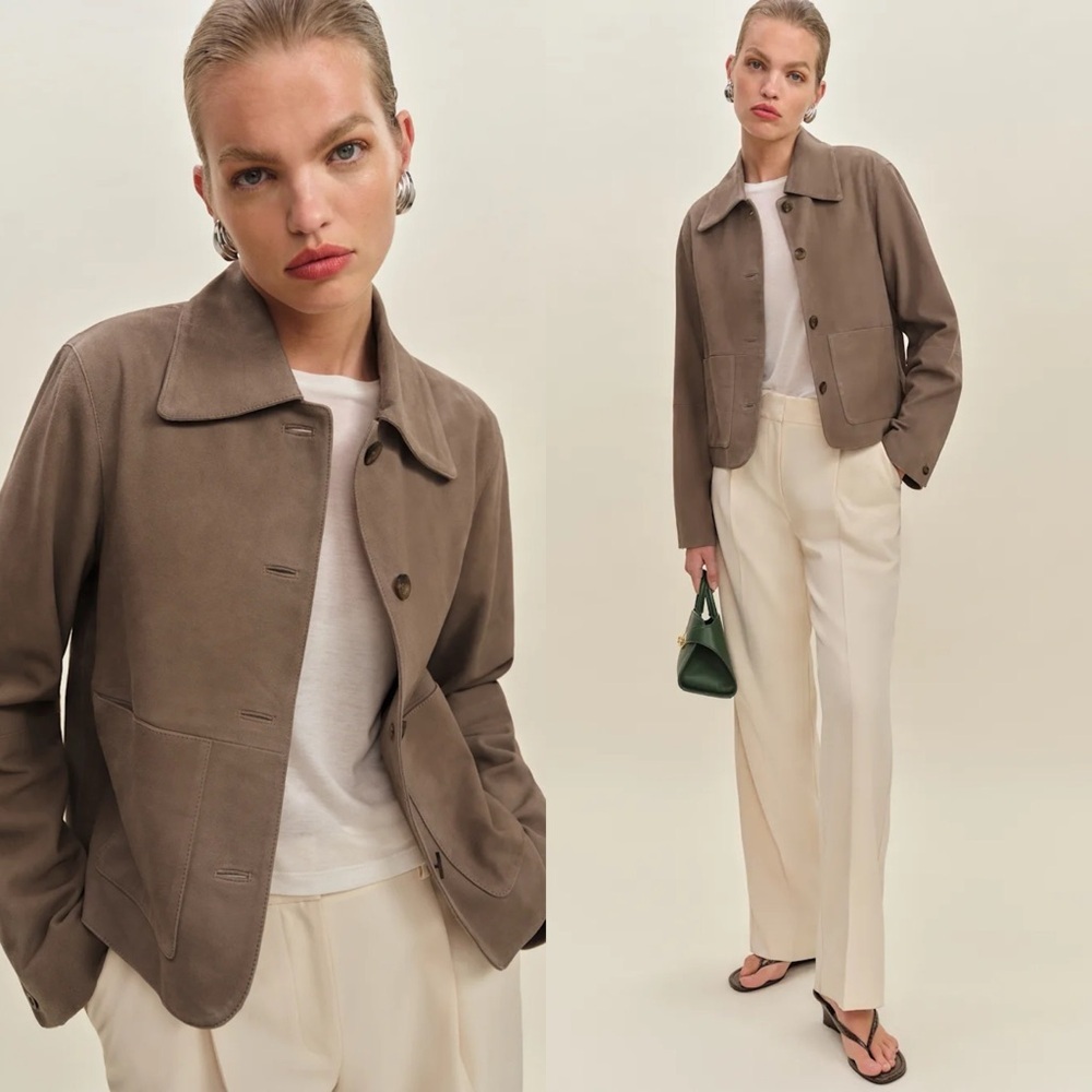 REFORMATION Veda Nell Suede Jacket in Mushroom XXS